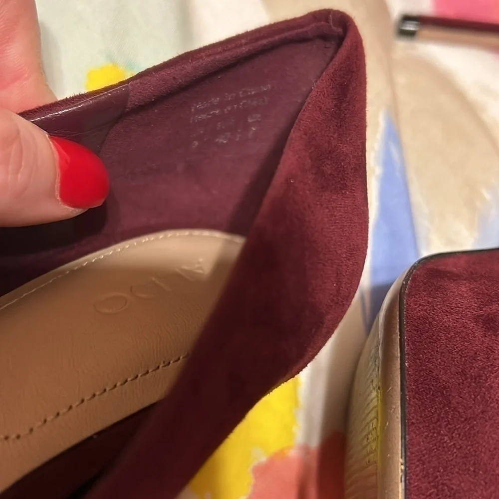 EUC Aldo Dark Red Suede Peeptoe Pumps